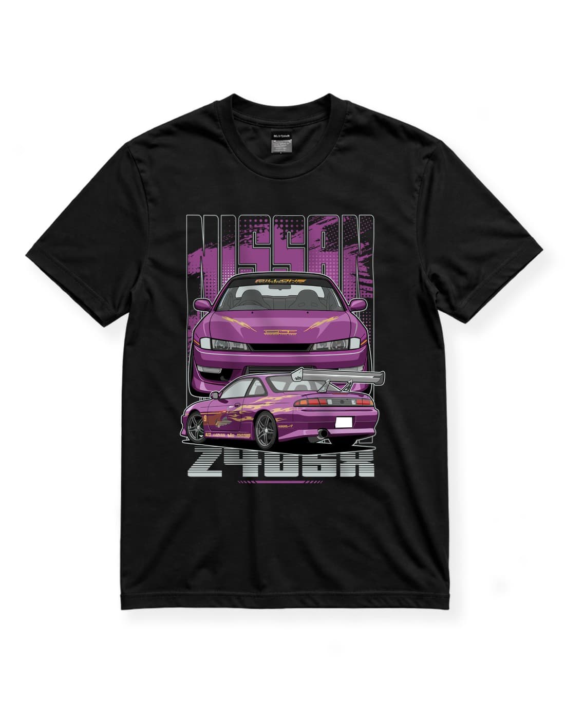 Nissan 240SX JDM Araba Baskılı Siyah Regular Fit Tişört – Mor Japon Drift Otomobil Temalı Unisex thumbnail 4