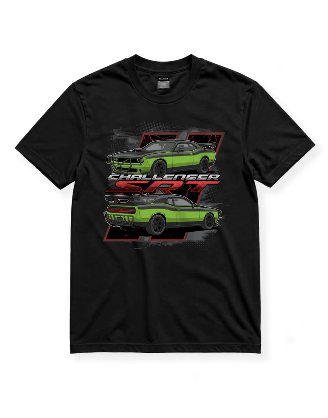 Dodge Challenger SRT Araba Baskılı Siyah Regular Fit Tişört – Muscle Car Temalı Unisex thumbnail 4