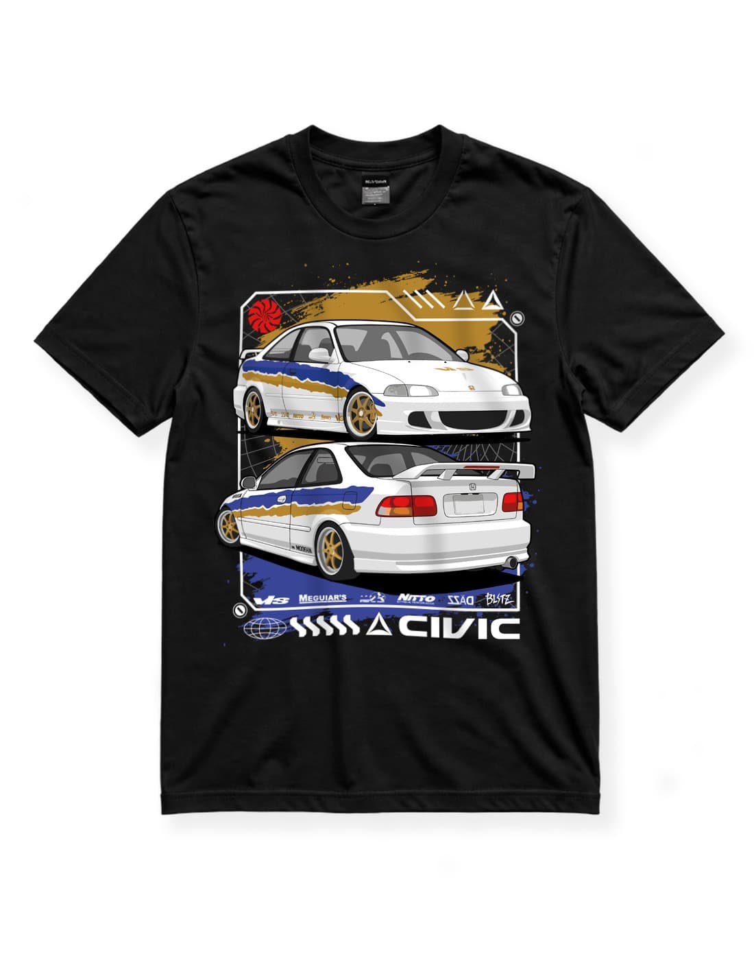 Civic JDM Araba Baskılı Siyah Tişört – Japon Otomobil Temalı Streetwear thumbnail 4