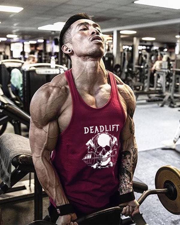Dead Lift Skull Fitness Gym Tank Top Athletic Tank Top Burgundy