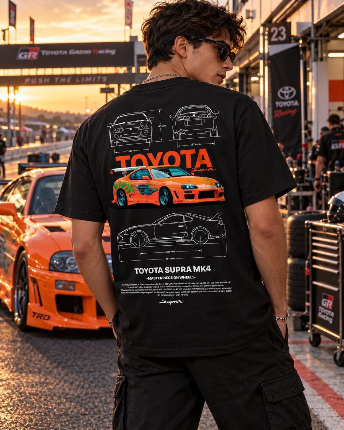 Toyota Supra MK4 JDM Araba Baskılı Siyah Tişört – Japon Spor Otomobil Temalı Unisex Streetwear