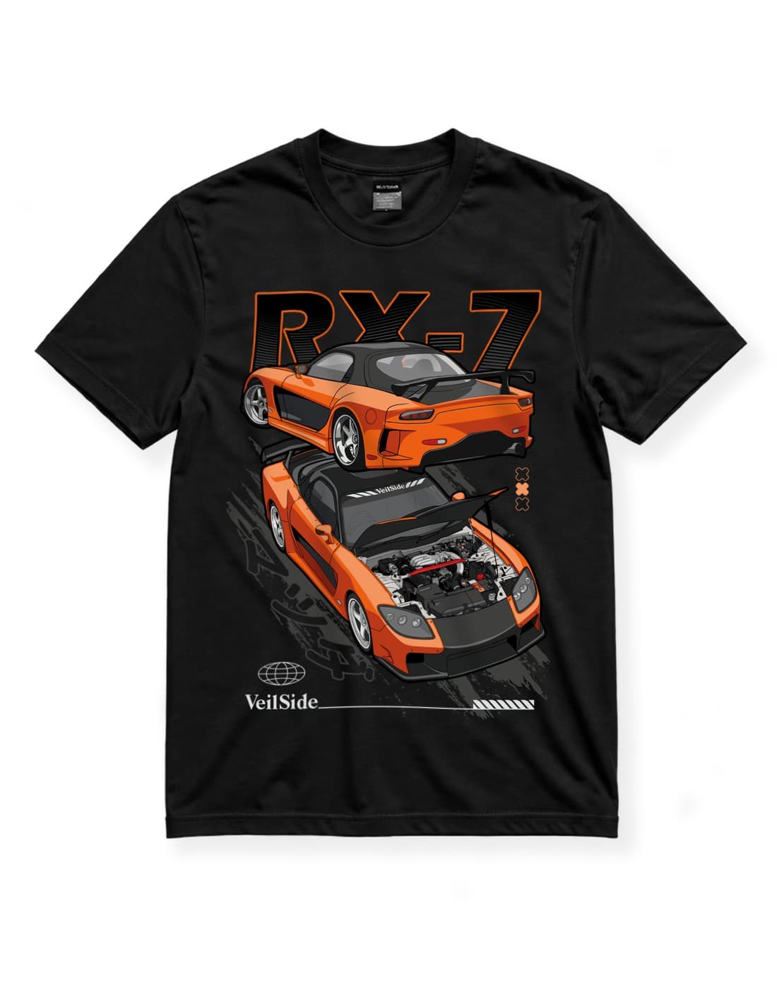 Mazda RX-7 JDM Araba Baskılı Siyah Tişört – Japon Spor Otomobil Temalı Unisex Streetwear thumbnail 4