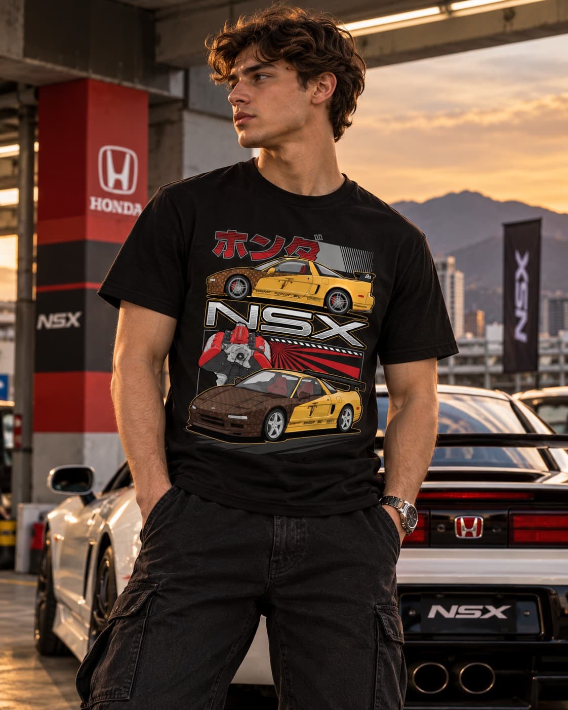Honda NSX JDM Araba Baskılı Siyah Regular Fit Tişört – Japon Spor Otomobil Temalı Unisex