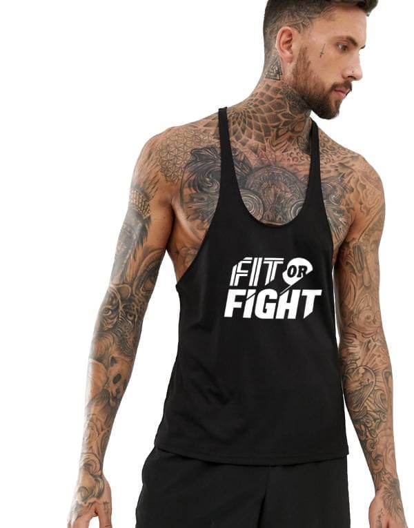 Men's Black Fit Or Fight Fitness Gym Tank Top Athletic Tank Top