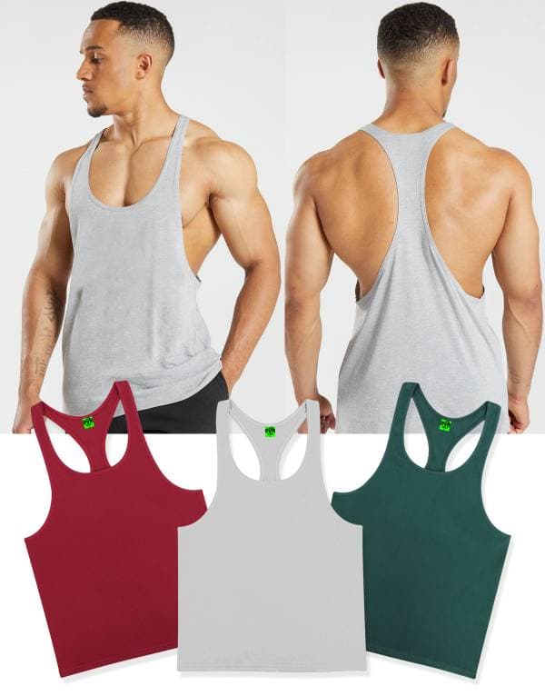 Gym Fitness Tank Top Athletic Tank Top 3-piece Set Burgundy Gray Green