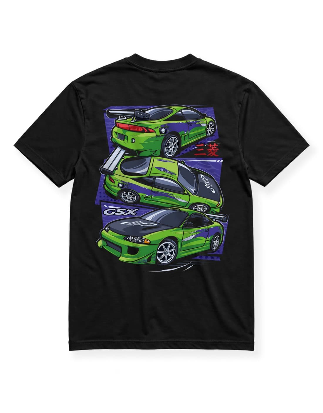 Mitsubishi Eclipse GSX JDM Araba Baskılı Siyah Tişört – Japon Spor Otomobil Temalı Unisex Streetwear thumbnail 4