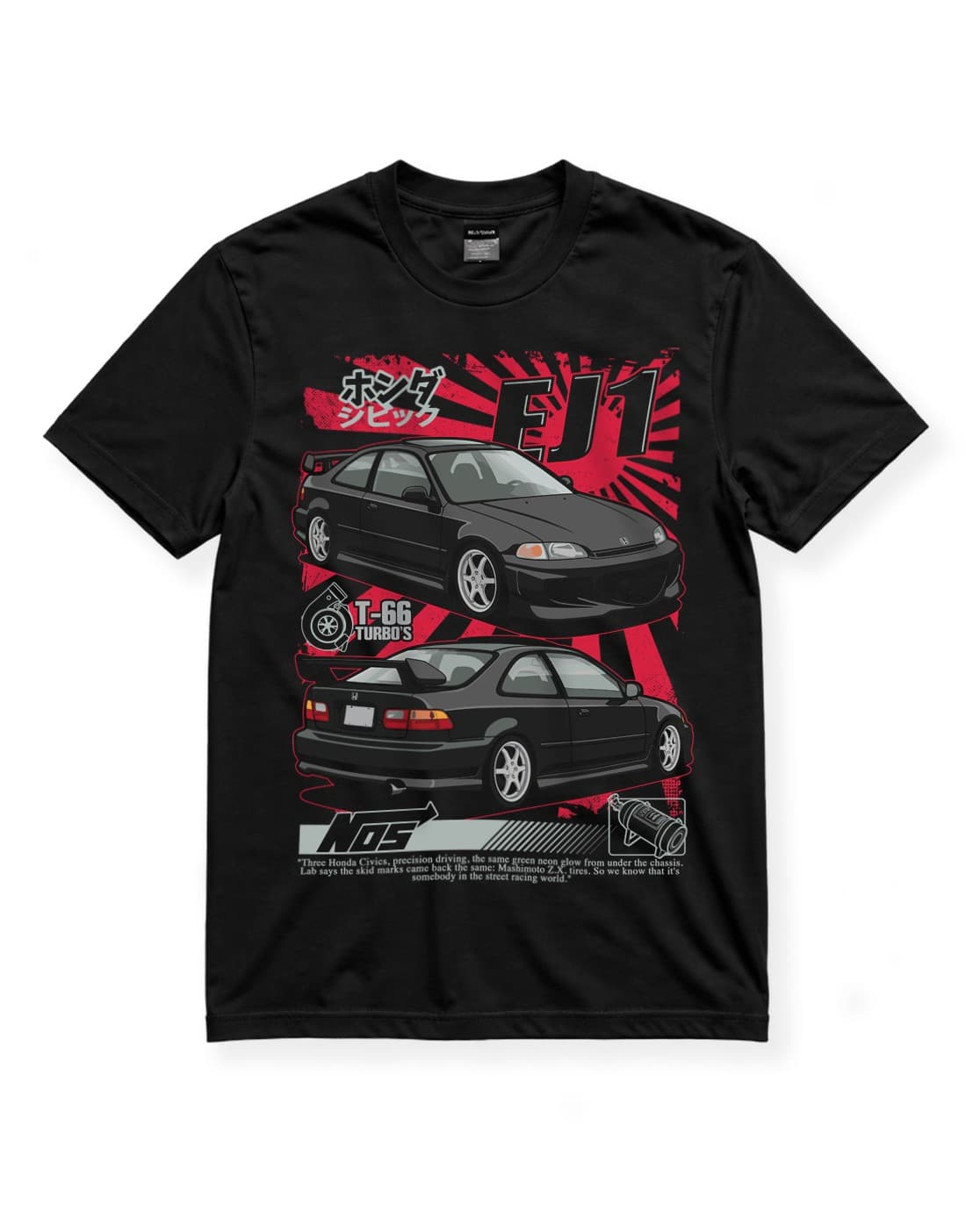 Civic EJ1 JDM Baskılı Siyah Tişört – Japon Araba Temalı Streetwear Unisex T-Shirt thumbnail 4