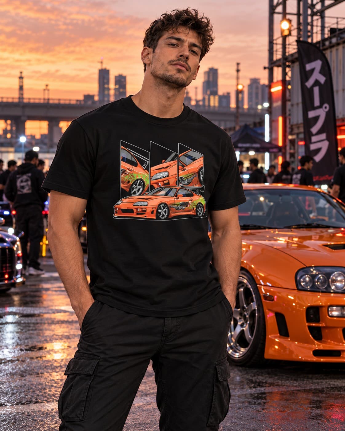 Toyota Supra MK4 JDM Araba Baskılı Siyah Regular Fit Tişört – Japon Spor Otomobil Temalı Unisex