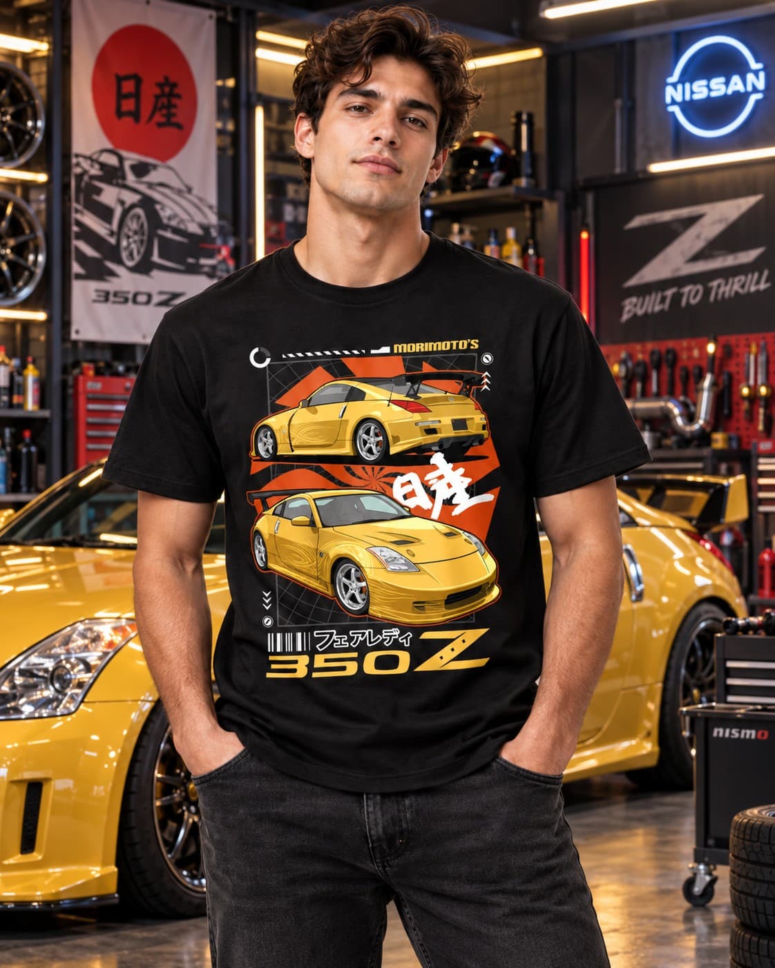 Nissan 350Z JDM Araba Baskılı Siyah Regular Fit Tişört – Japon Spor Otomobil Temalı Unisex